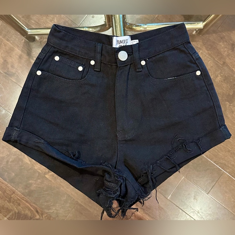 Princess Polly Black Denim Highwaisted Shorts